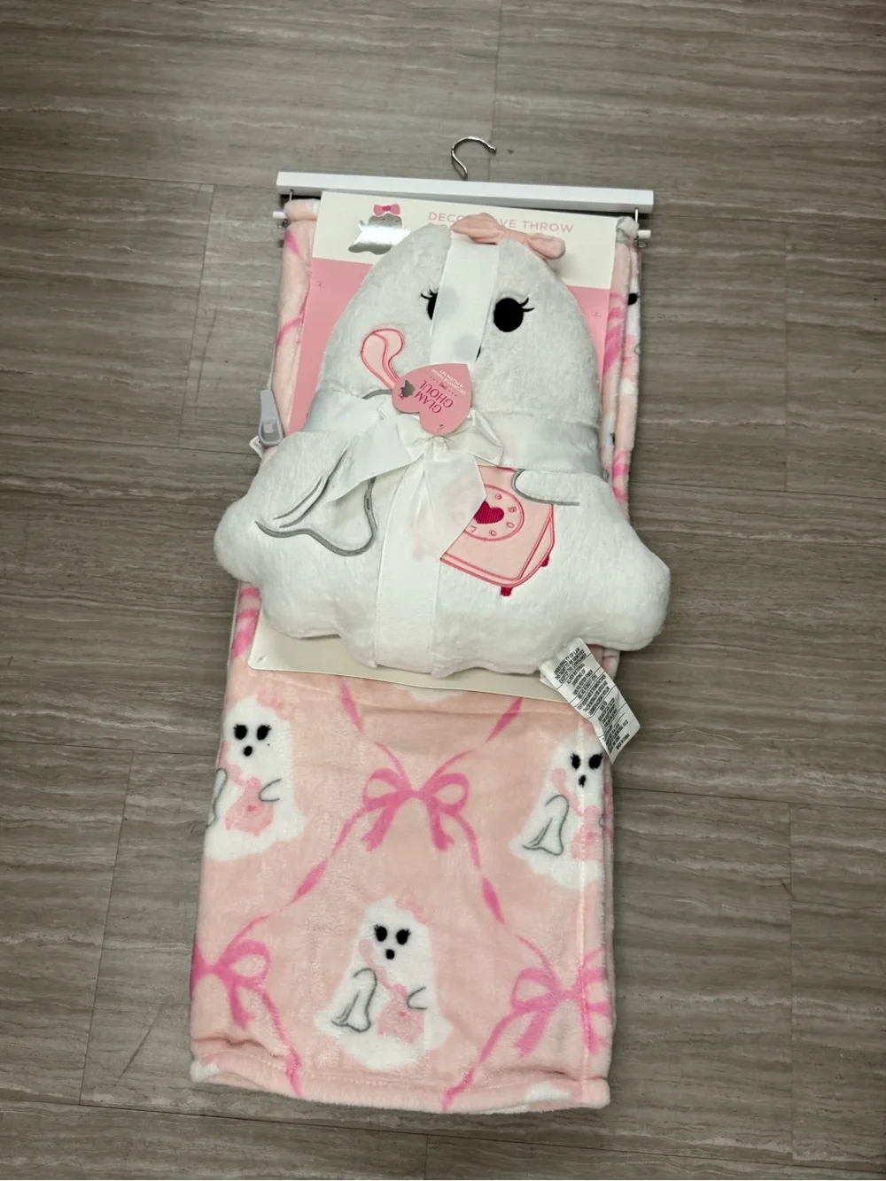 PlPink Ghost Throw Blanket with Matching Plush Pillow